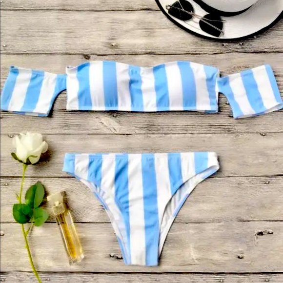 Other - Striped Off The Shoulder Bikini Set - Blue S